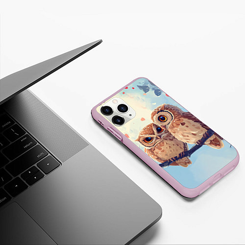 Чехол iPhone 11 Pro матовый Влюбленные совы 14 февраля / 3D-Розовый – фото 3