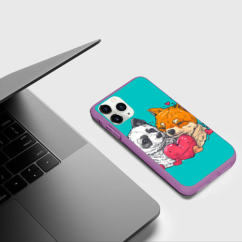 Чехол iPhone 11 Pro матовый Влюбленная собачка и лисичка / 3D-Фиолетовый – фото 3