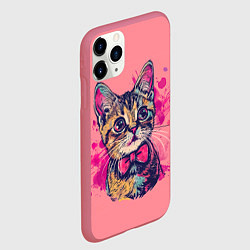 Чехол iPhone 11 Pro матовый Милый котенок с бабочкой, цвет: 3D-малиновый — фото 2