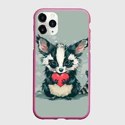 Чехол iPhone 11 Pro матовый Пушистый зверек с сердечком, цвет: 3D-малиновый