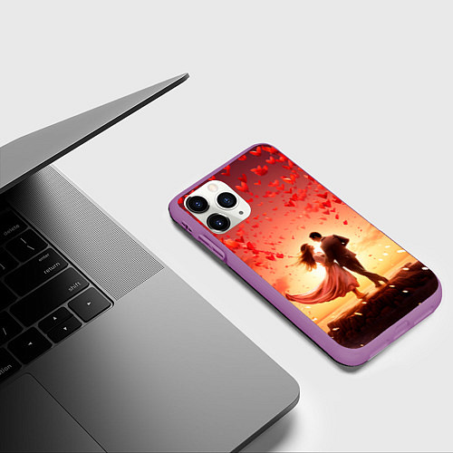 Чехол iPhone 11 Pro матовый Влюбленная пара 14 февраля / 3D-Фиолетовый – фото 3