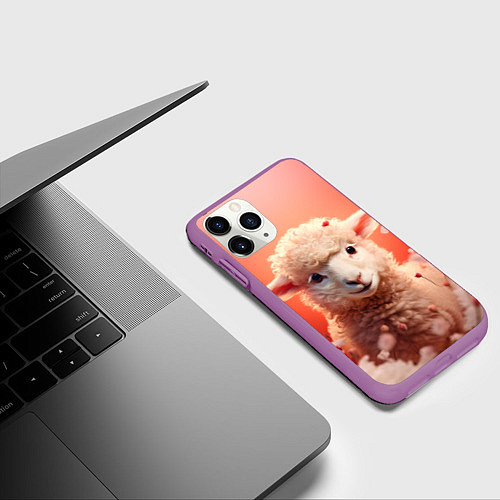 Чехол iPhone 11 Pro матовый Милая влюбленная овечка / 3D-Фиолетовый – фото 3