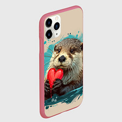 Чехол iPhone 11 Pro матовый Выдра с сердечком, цвет: 3D-малиновый — фото 2
