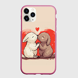 Чехол iPhone 11 Pro матовый Влюбленные кролики, цвет: 3D-малиновый