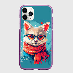 Чехол iPhone 11 Pro матовый Влюбленный лис в очках, цвет: 3D-фиолетовый
