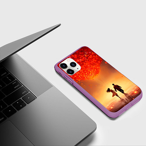 Чехол iPhone 11 Pro матовый Влюбленная пара в день святого Валентина / 3D-Фиолетовый – фото 3