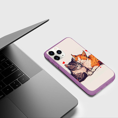 Чехол iPhone 11 Pro матовый Влюбленные коты 14 февраля / 3D-Фиолетовый – фото 3