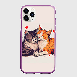 Чехол iPhone 11 Pro матовый Влюбленные коты 14 февраля, цвет: 3D-фиолетовый
