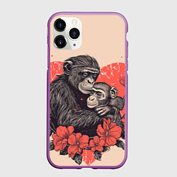 Чехол iPhone 11 Pro матовый Влюбленные обезьяны 14 февраля, цвет: 3D-фиолетовый