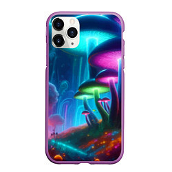 Чехол iPhone 11 Pro матовый Планета цветных неоновых грибов, цвет: 3D-фиолетовый