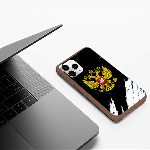 Чехол iPhone 11 Pro матовый Герб РФ краска / 3D-Коричневый – фото 3