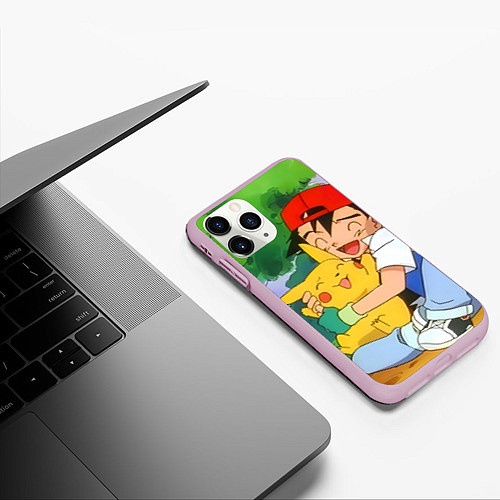 Чехол iPhone 11 Pro матовый Pokemon - энергия в объятиях / 3D-Розовый – фото 3