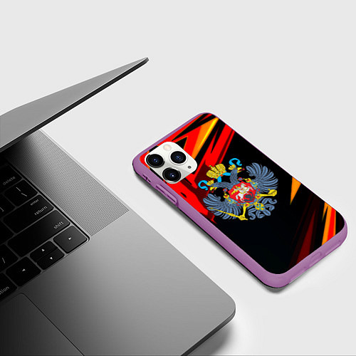 Чехол iPhone 11 Pro матовый Герб Рф геометрия / 3D-Фиолетовый – фото 3