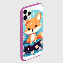 Чехол iPhone 11 Pro матовый Милый лисенок и цветочки, цвет: 3D-фиолетовый — фото 2