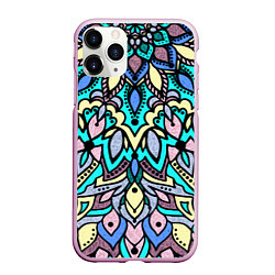 Чехол iPhone 11 Pro матовый Мандала ярко-голубой, цвет: 3D-розовый