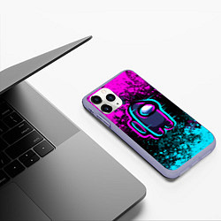 Чехол iPhone 11 Pro матовый Амонг ас - брызги неона, цвет: 3D-светло-сиреневый — фото 2