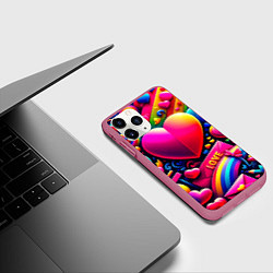 Чехол iPhone 11 Pro матовый Яркий день святого Валентина, цвет: 3D-малиновый — фото 2