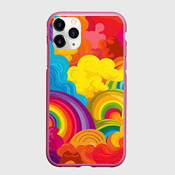 Чехол iPhone 11 Pro матовый Радужные яркие волны, цвет: 3D-малиновый
