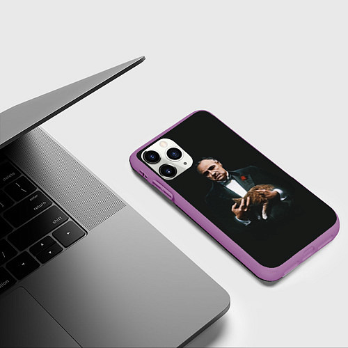 Чехол iPhone 11 Pro матовый Крестный отец и кот / 3D-Фиолетовый – фото 3