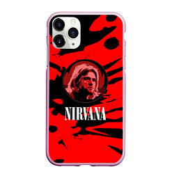 Чехол iPhone 11 Pro матовый Nirvana красные краски рок бенд, цвет: 3D-розовый
