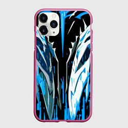 Чехол iPhone 11 Pro матовый Металл и синие линии, цвет: 3D-малиновый