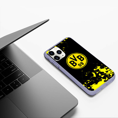 Чехол iPhone 11 Pro матовый Borussia краски жёлтые / 3D-Светло-сиреневый – фото 3