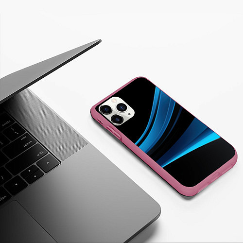 Чехол iPhone 11 Pro матовый Черная и синяя геометрическая абстракция / 3D-Малиновый – фото 3