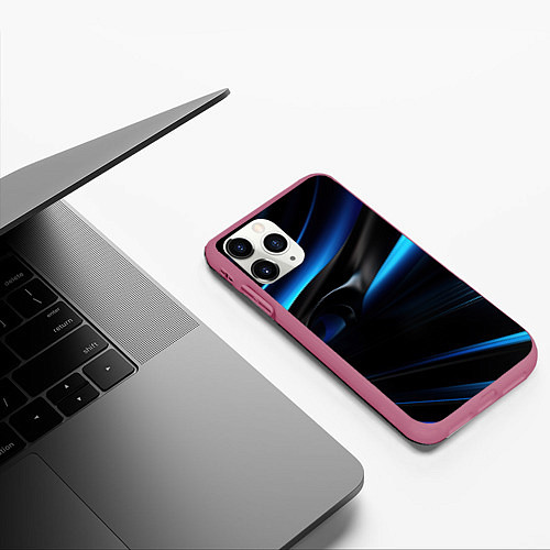 Чехол iPhone 11 Pro матовый Черная и синяя геометрическая абстракция / 3D-Малиновый – фото 3