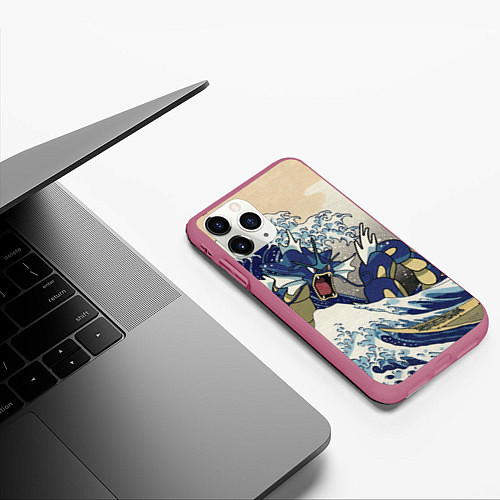 Чехол iPhone 11 Pro матовый Kanagawa wave - Gyarados / 3D-Малиновый – фото 3