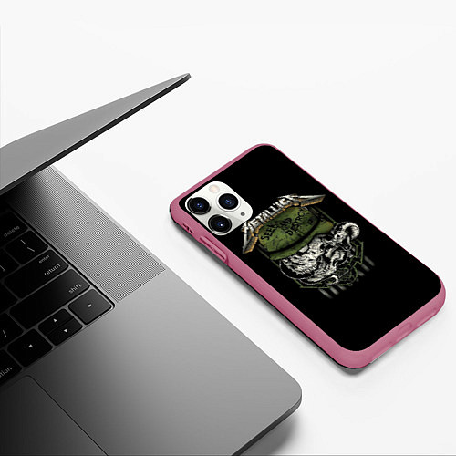 Чехол iPhone 11 Pro матовый Metallica - skull / 3D-Малиновый – фото 3