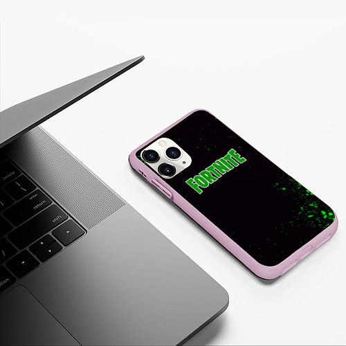 Чехол iPhone 11 Pro матовый Fortnite зеленый краски лого / 3D-Розовый – фото 3