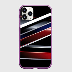 Чехол iPhone 11 Pro матовый Белые черные красные полосы, цвет: 3D-фиолетовый
