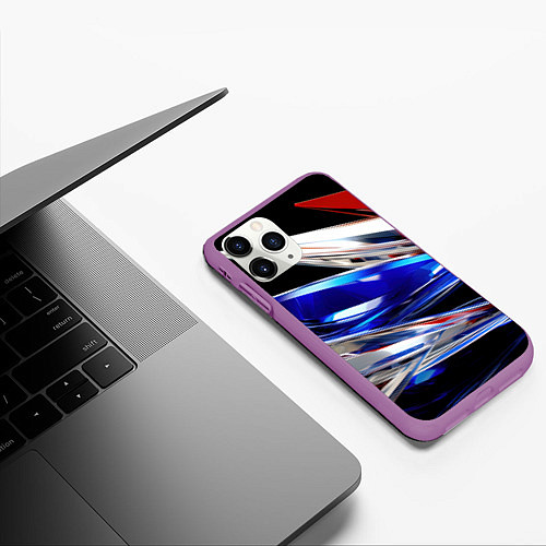 Чехол iPhone 11 Pro матовый Белая синяя красная острая абстракция / 3D-Фиолетовый – фото 3