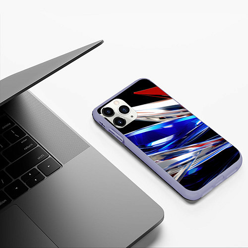 Чехол iPhone 11 Pro матовый Белая синяя красная острая абстракция / 3D-Светло-сиреневый – фото 3