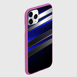 Чехол iPhone 11 Pro матовый Серебряные полосы на ярком синем фоне, цвет: 3D-фиолетовый — фото 2