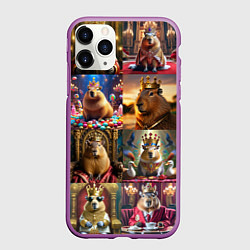 Чехол iPhone 11 Pro матовый Коллаж капибара король в короне, цвет: 3D-фиолетовый