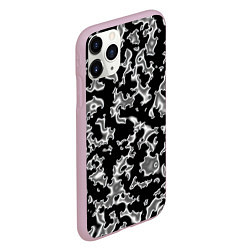 Чехол iPhone 11 Pro матовый Капли жидкого металла - камуфляж на чёрном, цвет: 3D-розовый — фото 2