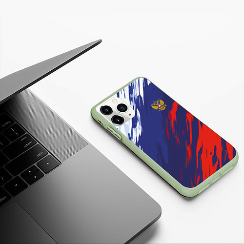 Чехол iPhone 11 Pro матовый Россия Sport брызги красок триколор / 3D-Салатовый – фото 3