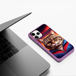 Чехол iPhone 11 Pro матовый Полосатый кот в спортивном костюме, цвет: 3D-фиолетовый — фото 2