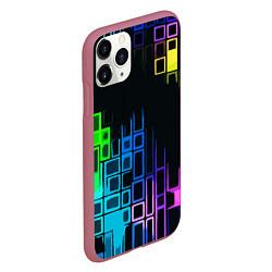 Чехол iPhone 11 Pro матовый Разноцветные прямоугольники на чёрном фоне, цвет: 3D-малиновый — фото 2