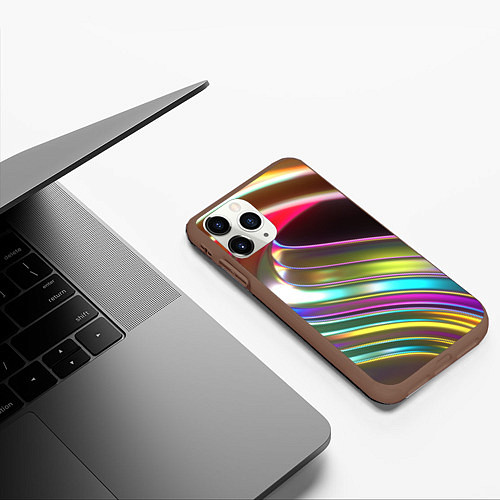 Чехол iPhone 11 Pro матовый Неоновый крученный металл разноцветный / 3D-Коричневый – фото 3