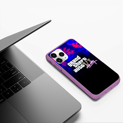 Чехол iPhone 11 Pro матовый GTA vice city tropic game / 3D-Фиолетовый – фото 3