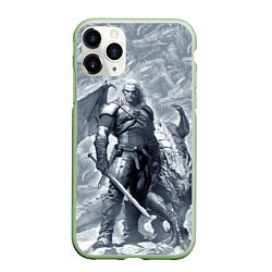 Чехол iPhone 11 Pro матовый The Witcher and dragon - hand drawn style, цвет: 3D-салатовый
