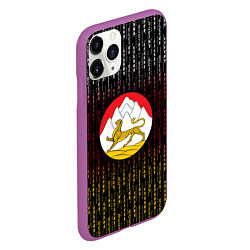 Чехол iPhone 11 Pro матовый Герб Осетии на фоне надписей, цвет: 3D-фиолетовый — фото 2