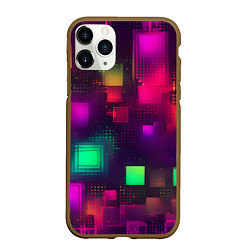 Чехол iPhone 11 Pro матовый Разноцветные квадраты и точки, цвет: 3D-коричневый