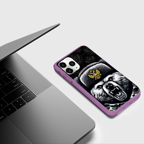 Чехол iPhone 11 Pro матовый Русский медведь / 3D-Фиолетовый – фото 3