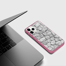 Чехол iPhone 11 Pro матовый Каменная стена текстура, цвет: 3D-малиновый — фото 2