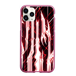Чехол iPhone 11 Pro матовый Красные неоновые полосы на чёрном фоне, цвет: 3D-малиновый