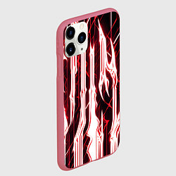 Чехол iPhone 11 Pro матовый Красные неоновые полосы на чёрном фоне, цвет: 3D-малиновый — фото 2
