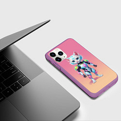 Чехол iPhone 11 Pro матовый Funny kitten - cyberpunk, цвет: 3D-фиолетовый — фото 2
